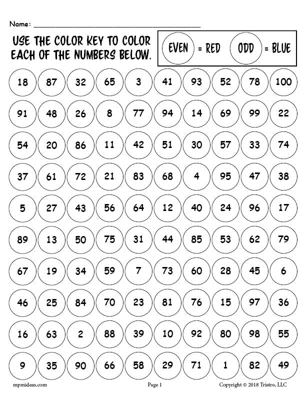 FREE Printable 100th Day of School Odd and Even Numbers Worksheet & Coloring Page!