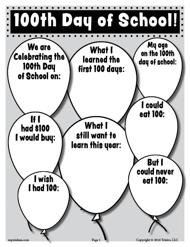 Printable 100th Day Of School Writing Activity SupplyMe