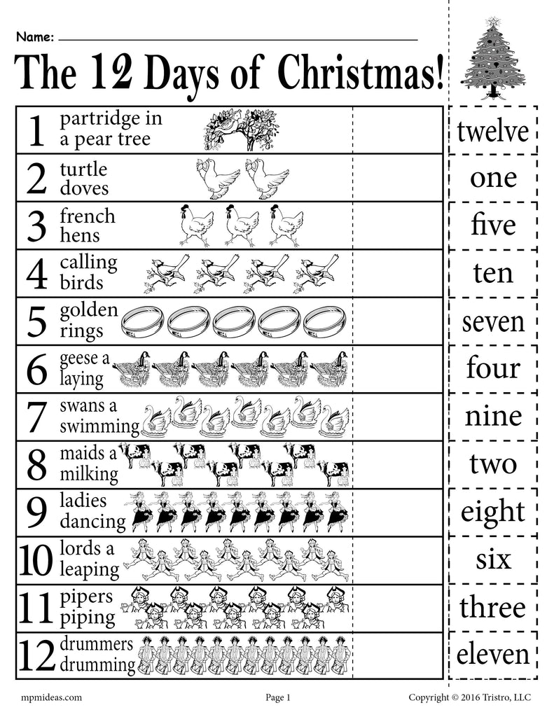 FREE "12 Days of Christmas" Number Recognition Worksheet ...