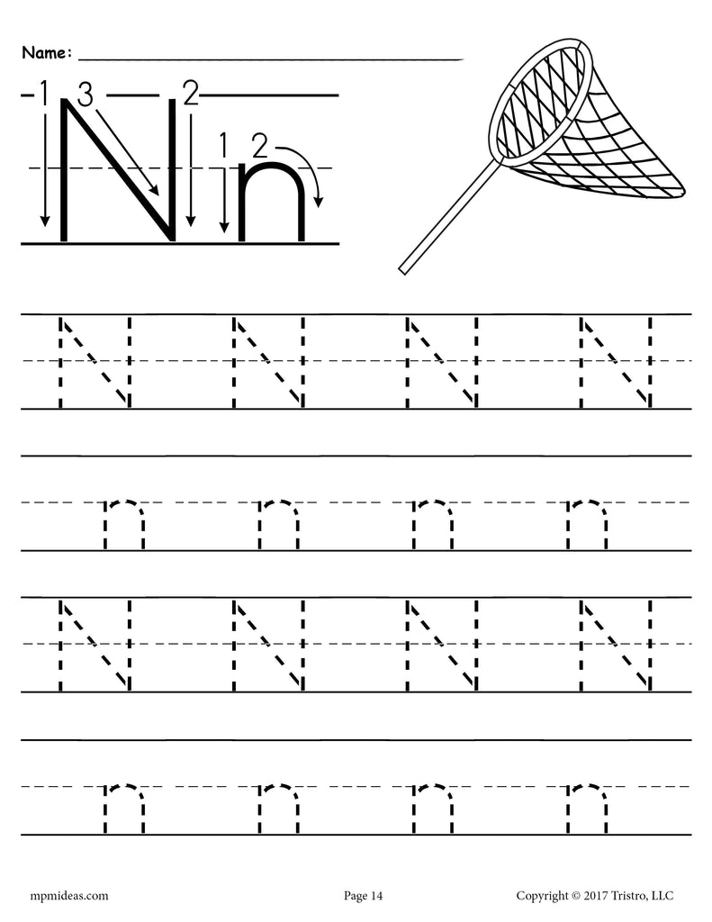 free printable letter n tracing worksheet supplyme