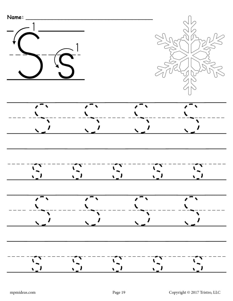 printable letter s tracing worksheet supplyme