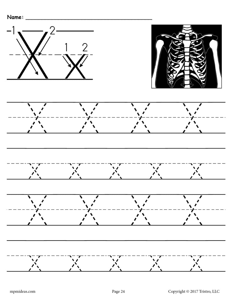 Lowercase X Tracing Worksheet Printable