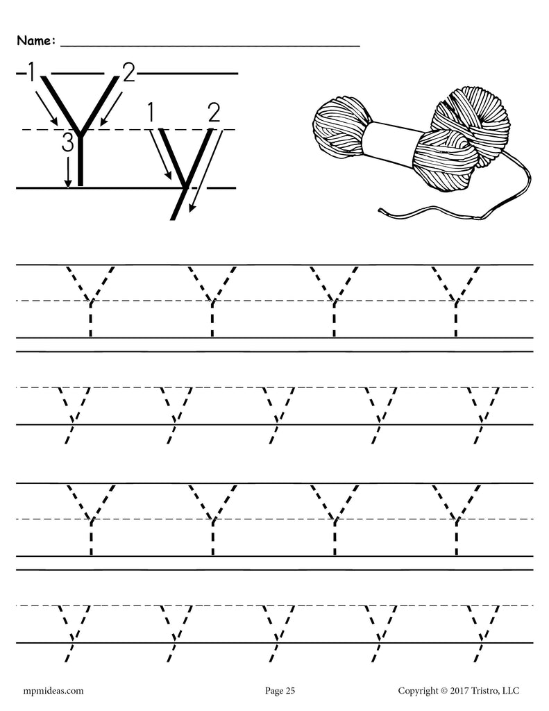 Letter Y Tracing Worksheets For Preschool