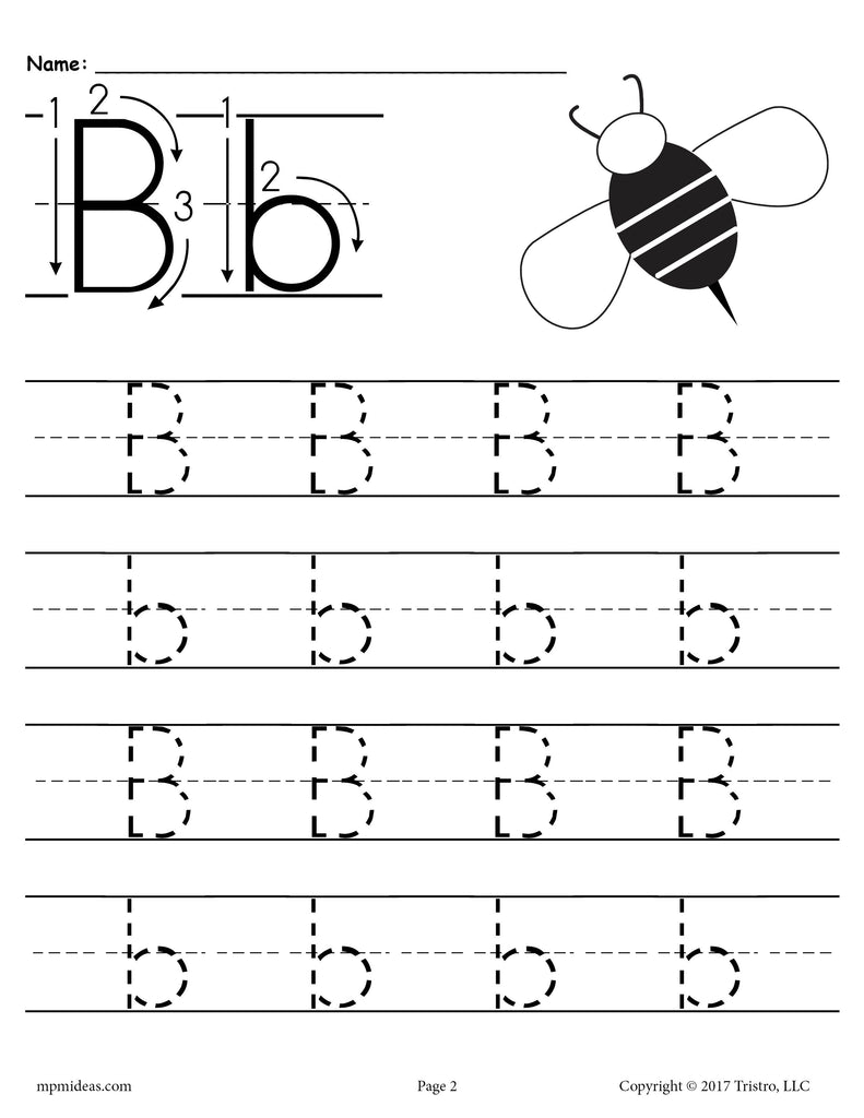 printable letter b tracing worksheet supplyme