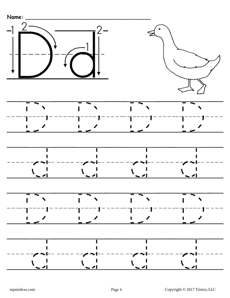 Printable Letter D Tracing Worksheet! Within Letter D Worksheet For Preschool