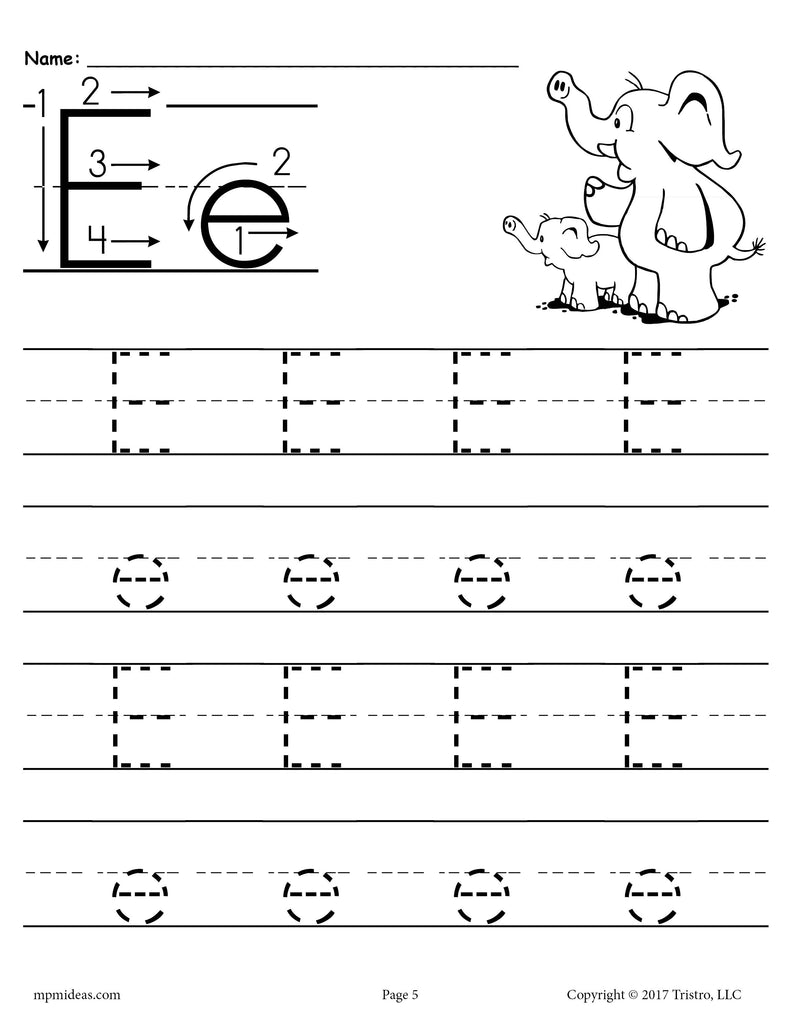 Free Printable Letter E Preschool Worksheets Tracing Letters