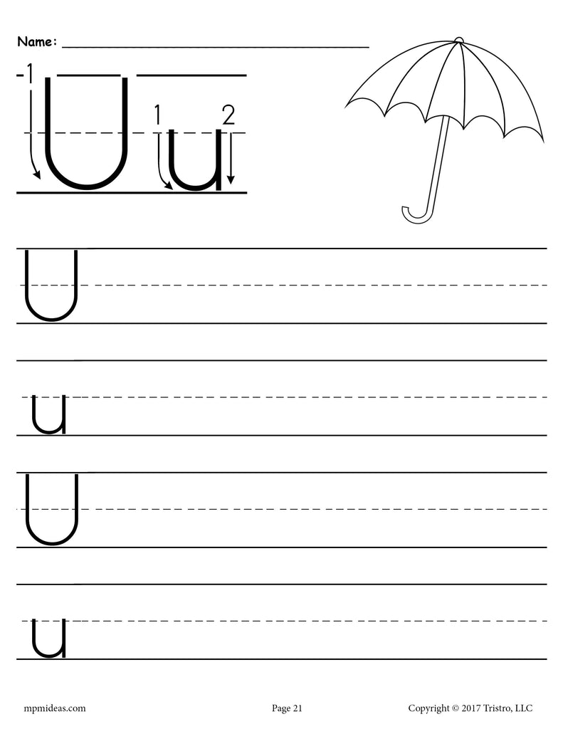 free printable letter u handwriting worksheet supplyme