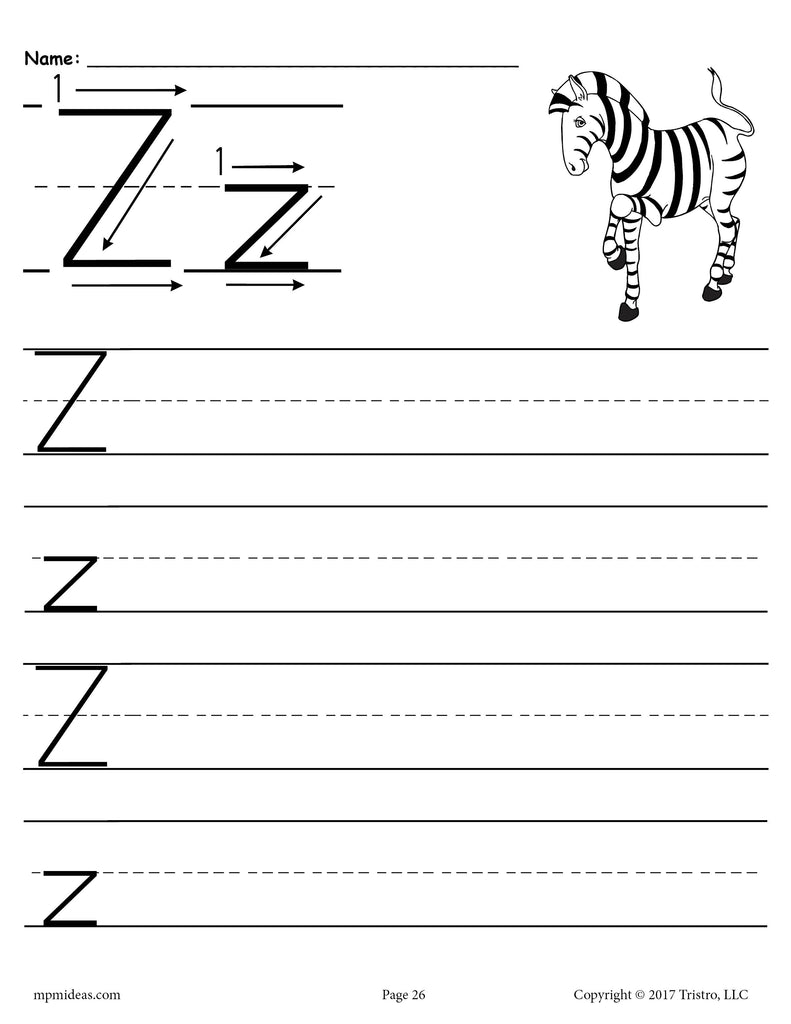 Letter Z Handwriting Worksheets