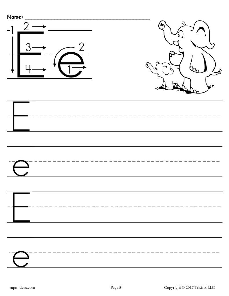 Writing The Letter E Worksheets