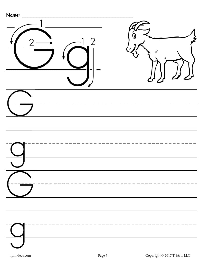 printable letter g handwriting worksheet supplyme
