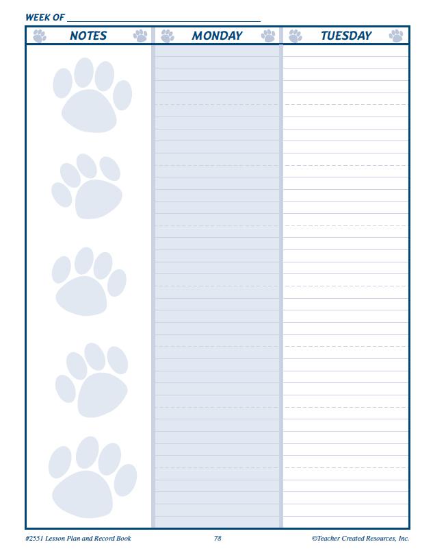 Teacher Created Resources Paw Prints Lesson Plan and Record Book