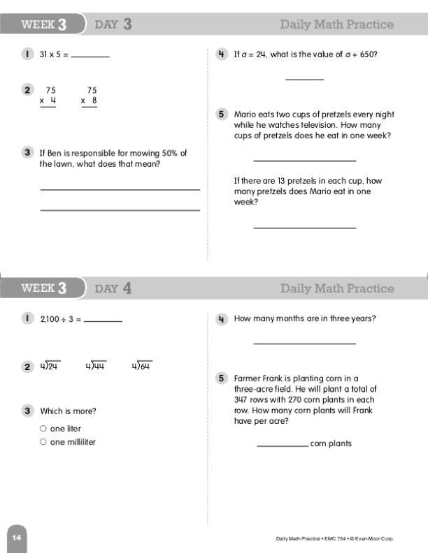 daily math practice grade 7 wenesday