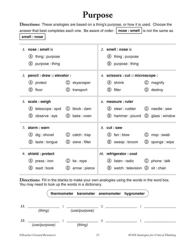 teacher created resources analogies for critical thinking grade 6