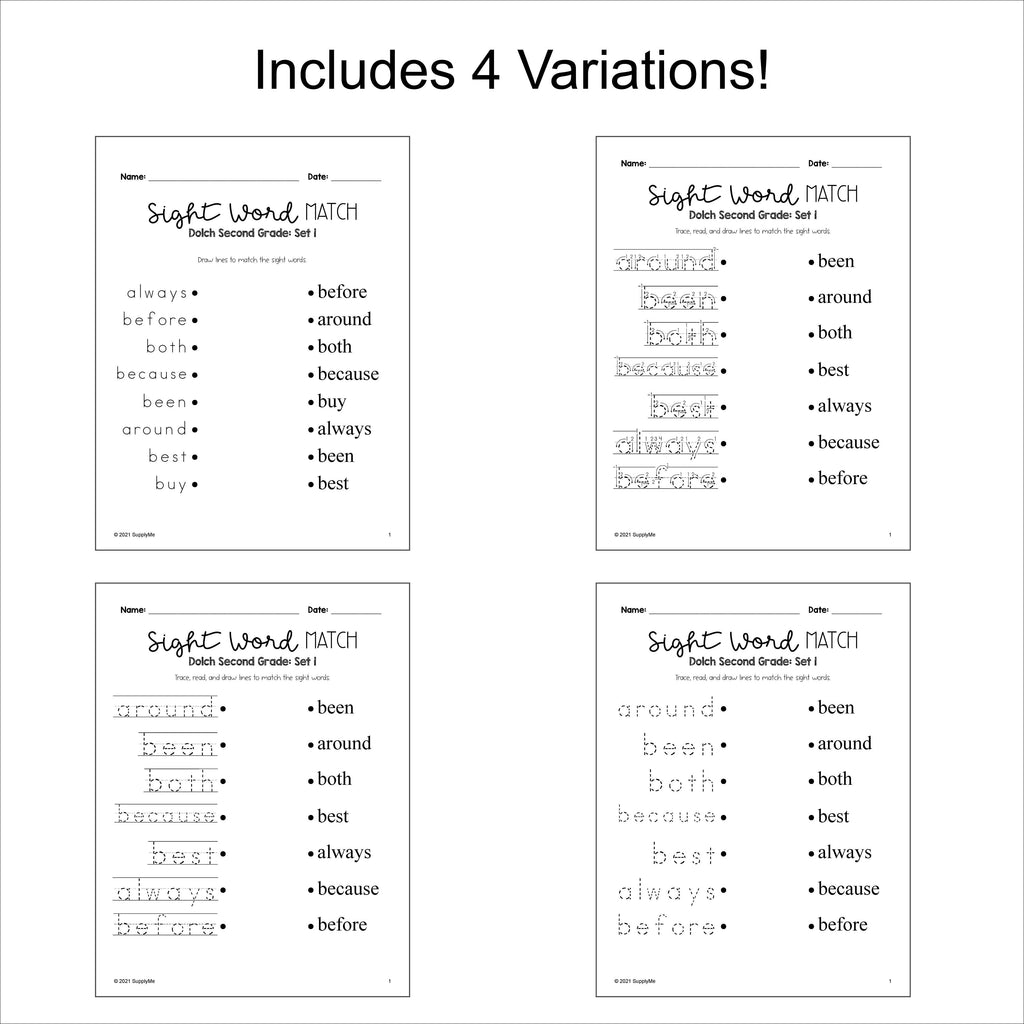 second-grade-sight-word-worksheets-sight-words-matching-4-variation