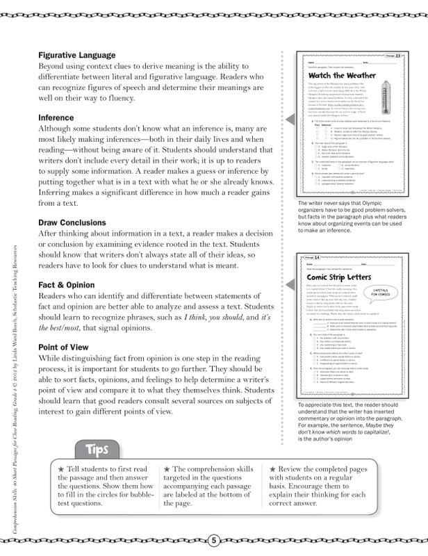 Scholastic Comprehension Skills: 40 Short Passages for Close Reading