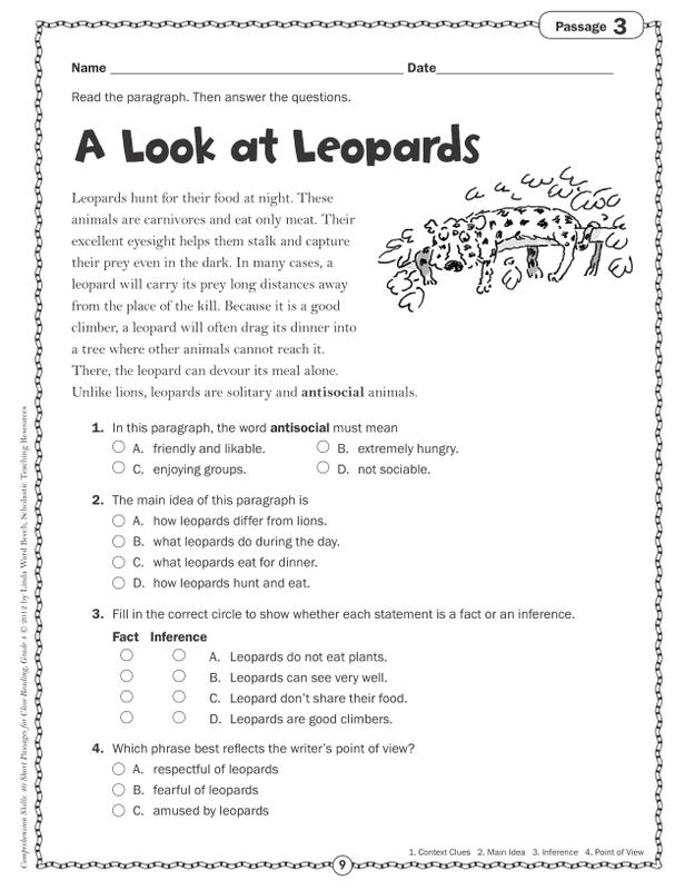 printable close reading passages for 4th grade that are