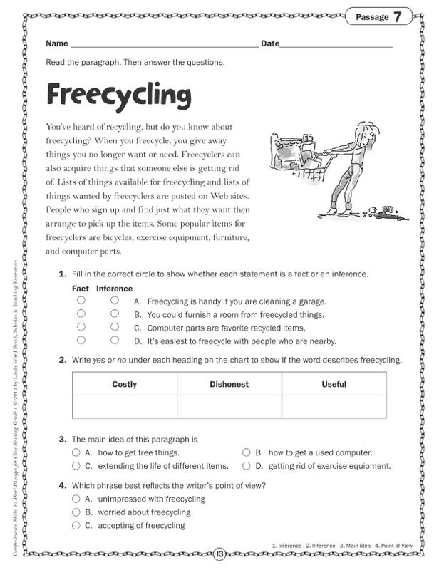 Scholastic Comprehension Skills 40 Short Passages For Close Reading