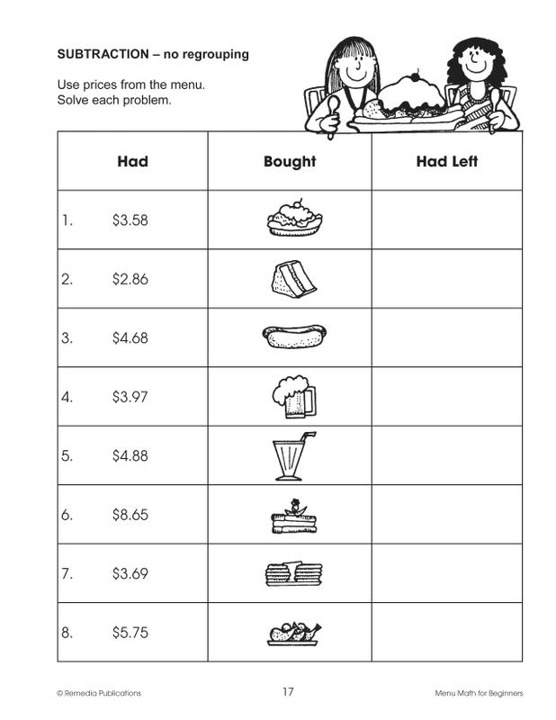 Remedia Publications Real Life Math Series: Menu Math For ...