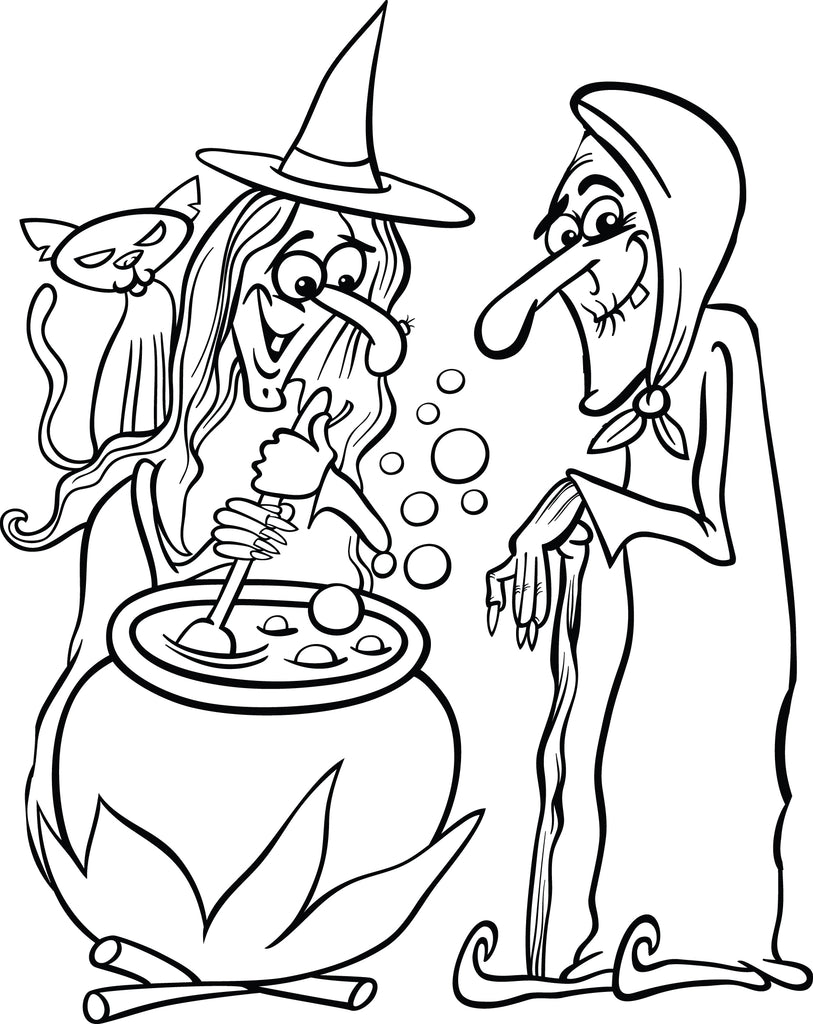 Printable Halloween Witches Coloring Page for Kids 1