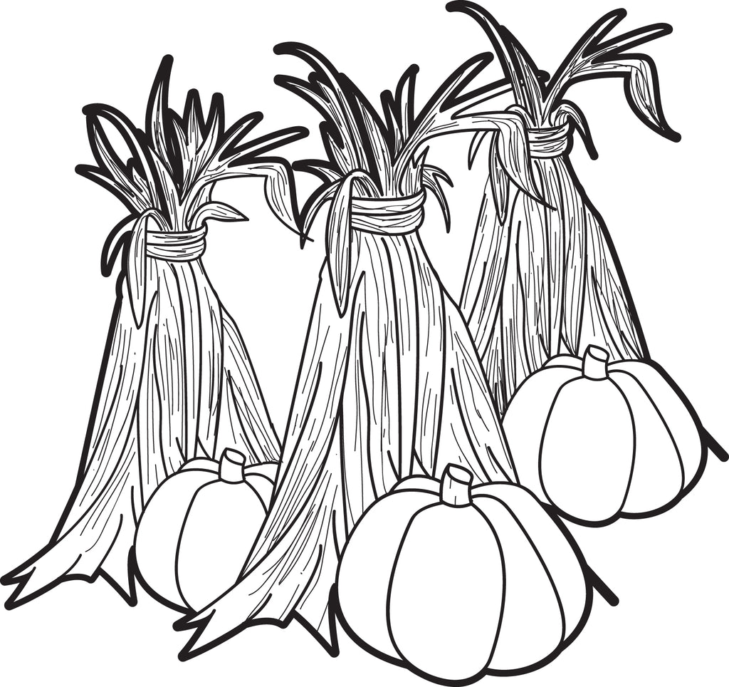 Download Printable Pumpkins and Corn Stalks Coloring Page for Kids ...