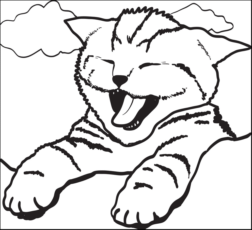 FREE Printable Cute  Kitty Cat  Yawning Coloring  Page  for 