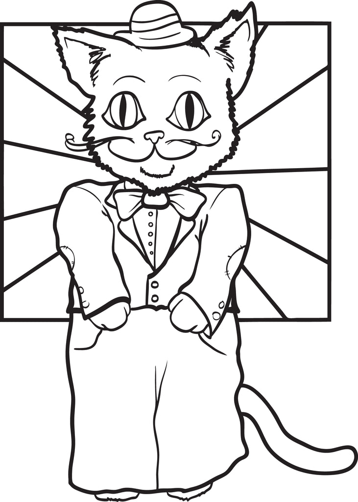 Cat Dressed In A Suit Coloring Page
