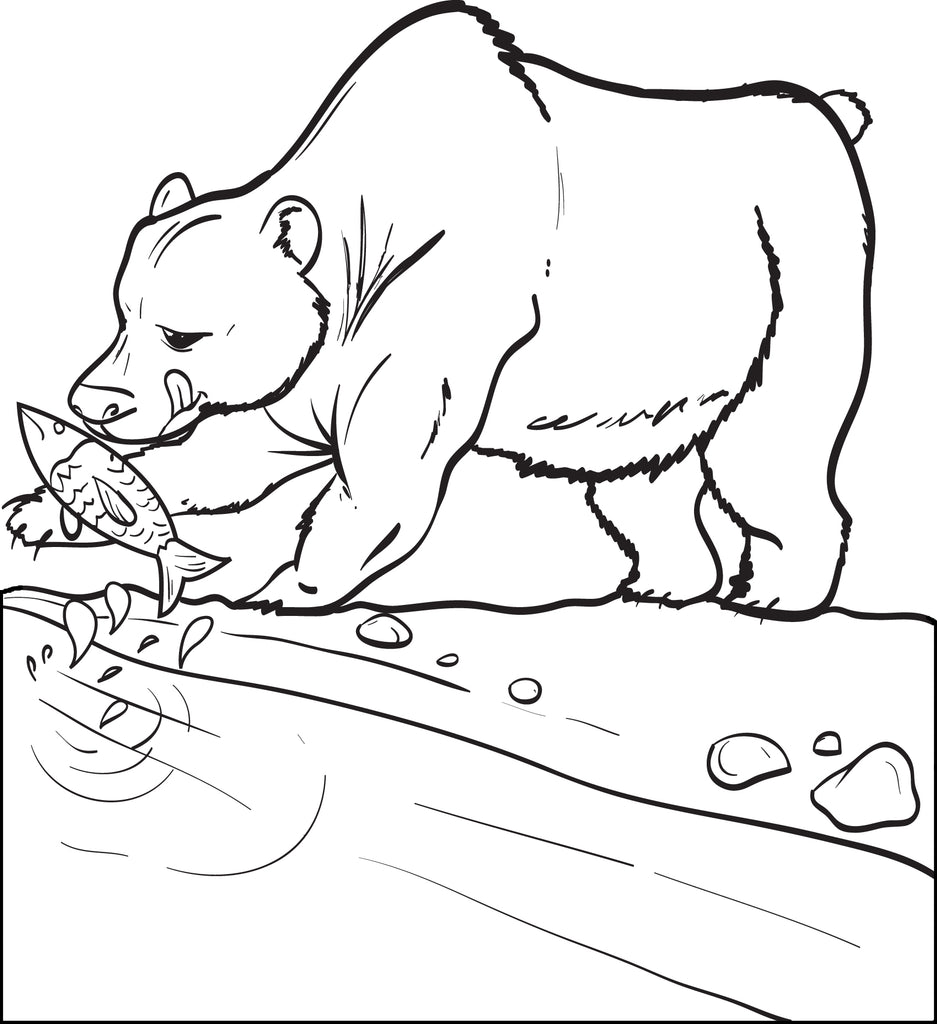 Printable Bear Catching a Fish Coloring Page for Kids SupplyMe