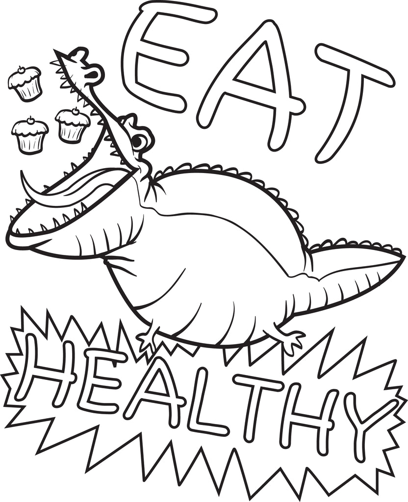 Eat Healthy Alligator Coloring Page
