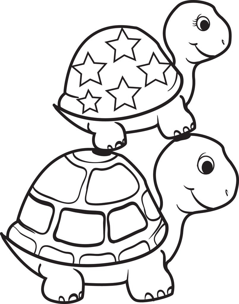 Printable Turtle On Top of a Turtle Coloring Page for Kids