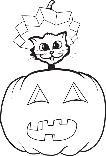 FREE Printable Halloween Cat  and Pumpkin Coloring  Page  for 