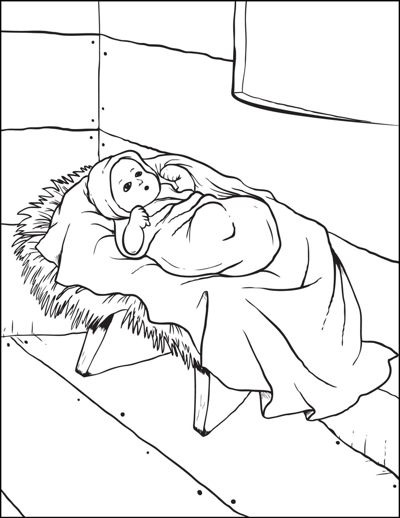 FREE Printable Baby Jesus In the Manger Christmas Coloring Page for Kids