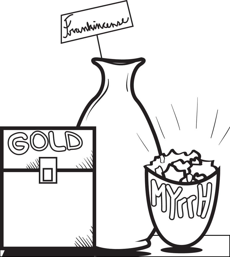 FREE Printable Gold, Frankincense, and Myrrh Coloring Page for Kids