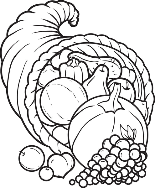 Printable Cornucopia Coloring Page For Kids - Thanksgiving Coloring
