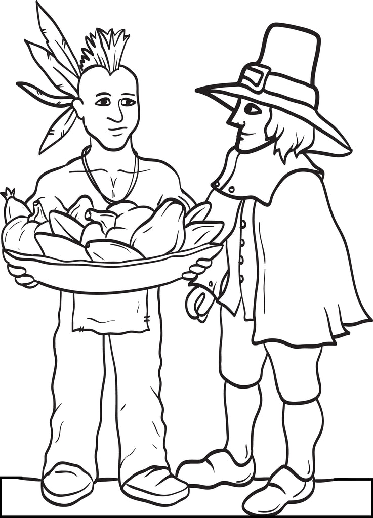 Download Printable Pilgrim and Indian Coloring Page for Kids #3 - SupplyMe
