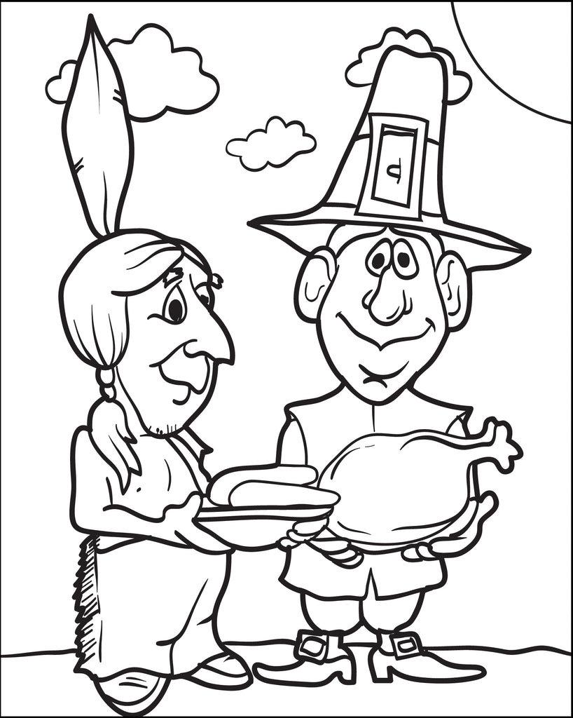 printable pilgrim and indian coloring page for kids 5 supplyme
