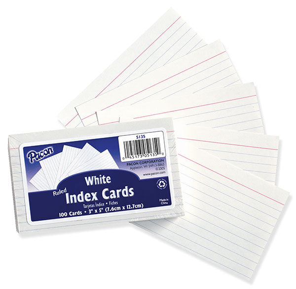 Index Cards, 3″ x 5″, White, Ruled