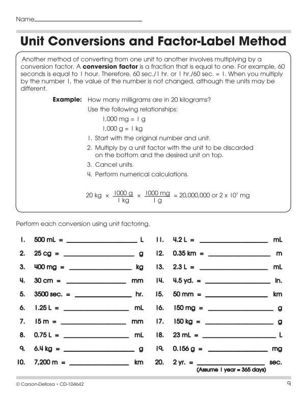 Unit Conversions Worksheet Answers