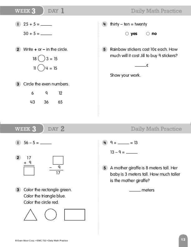 Daily Math Practice Grade 3 Worksheets