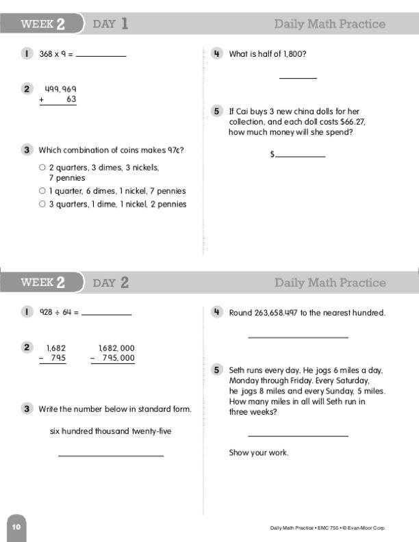 daily math practice grade 1 emc 750