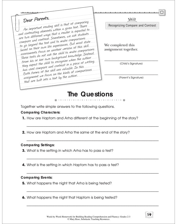 scholastic comprehension homework packets
