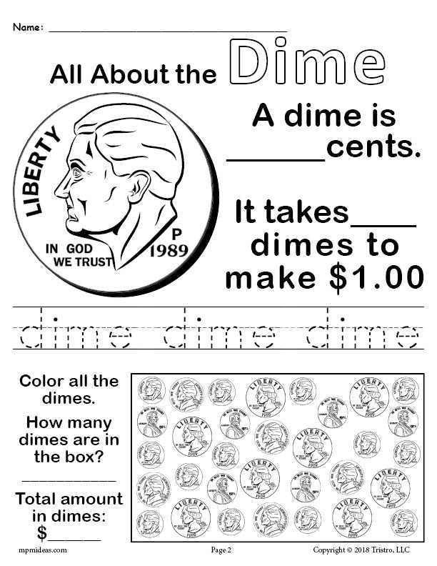 All About Dimes - Printable Dime Worksheet