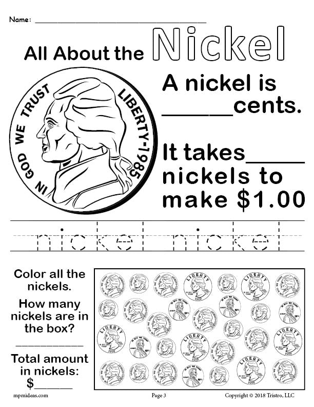 All About Nickels - Printable Nickel Worksheet
