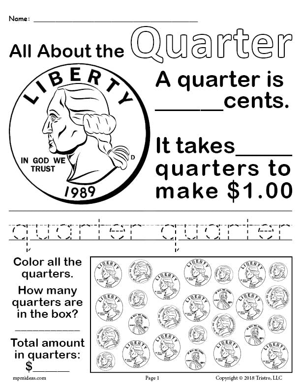 All About Quarters - Printable Quarter Worksheet