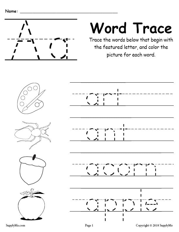 Letter A Words - FREE Alphabet Tracing Worksheet – SupplyMe