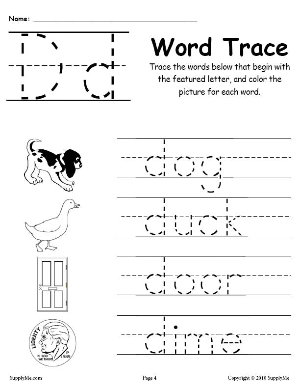letter d words alphabet tracing worksheet supplyme