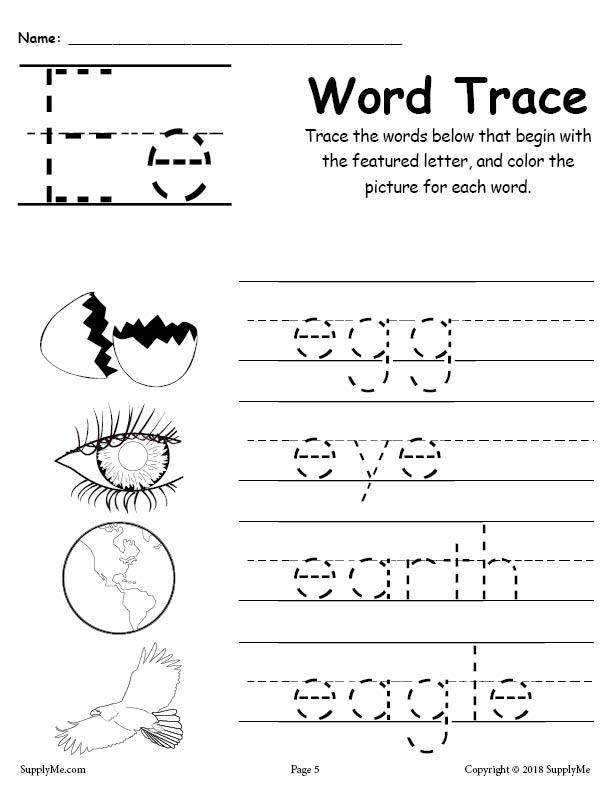 Letter E Words Alphabet Tracing Worksheet Supplyme