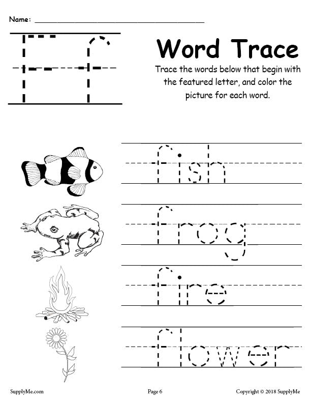 letter f words alphabet tracing worksheet supplyme