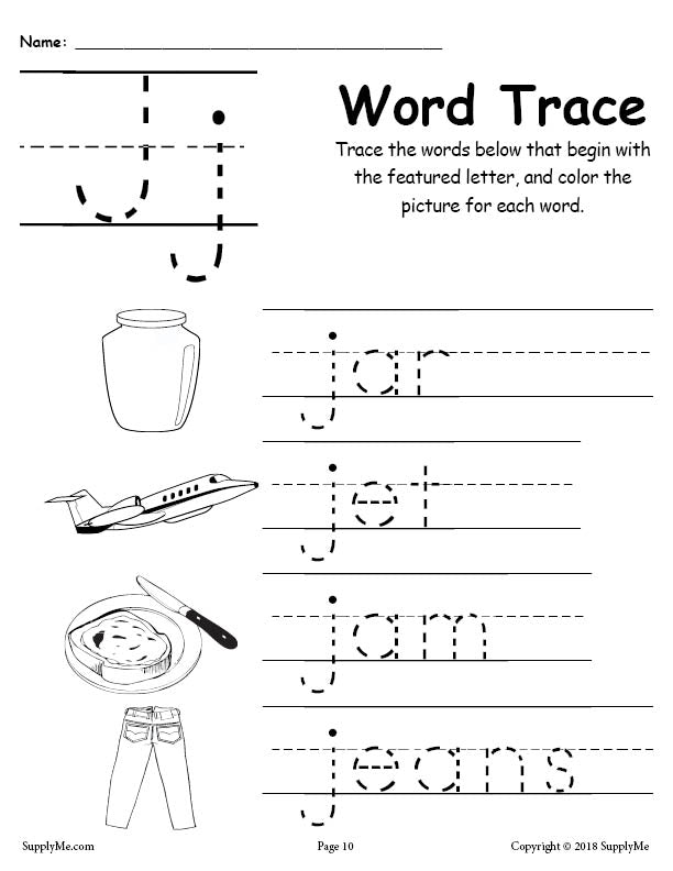 letter j tracing worksheets