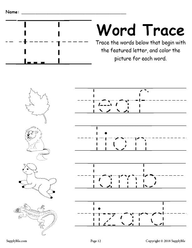 Letter L Words - Alphabet Tracing Worksheet - SupplyMe