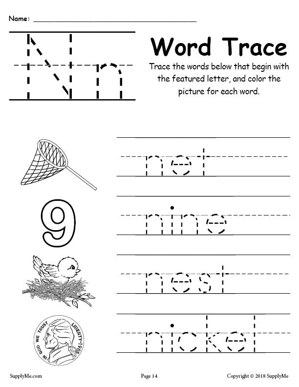 tracing letter n